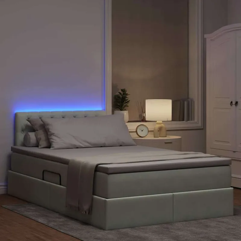 LED saugojimo lova su čiužiniu Šviesiai pilka 120 x 190 cm