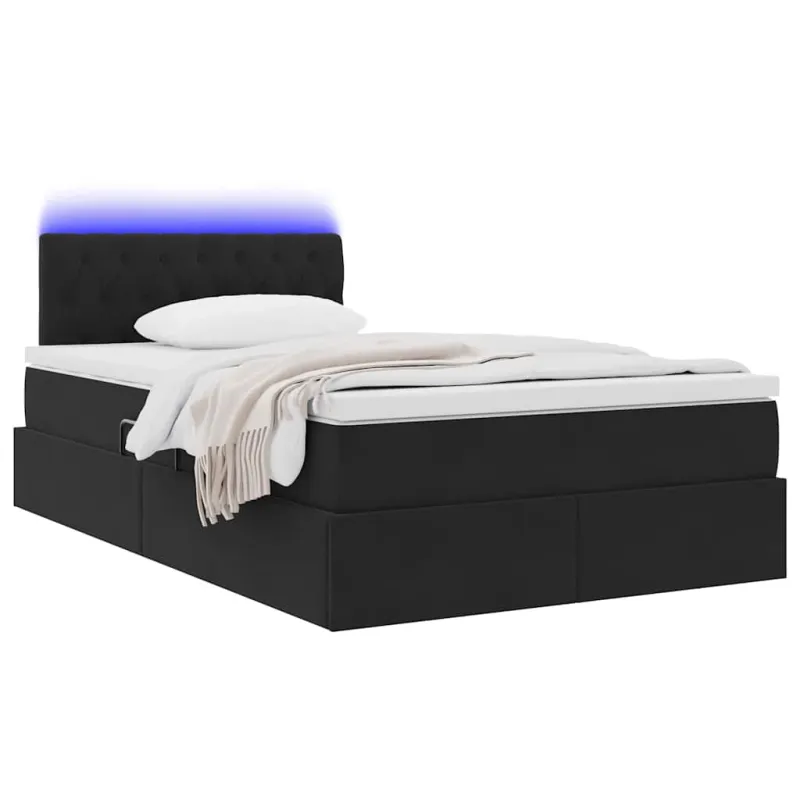 LED saugojimo lova su čiužiniu Juoda 120 x 200 cm Aksomas