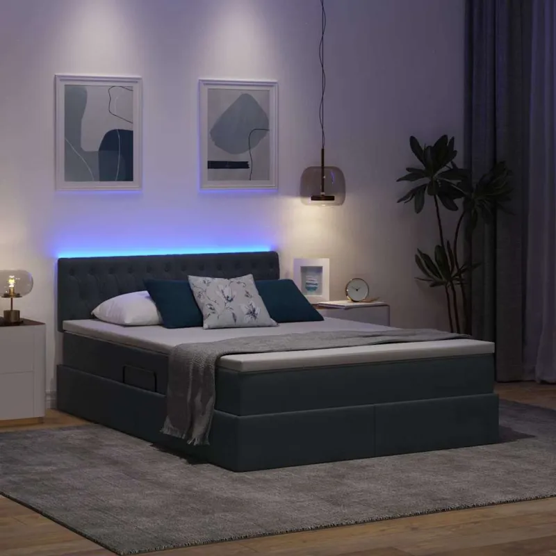 LED saugojimo lova su čiužiniu Tamsiai pilka 140 x 190 cm