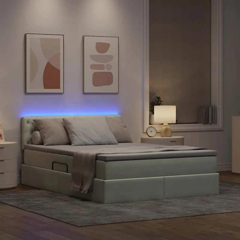 LED saugojimo lova su čiužiniu Šviesiai pilka 140 x 200 cm