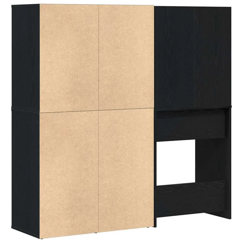 LED makiažo stalo komplektas Juodas ąžuolas 140 x 40 x 140 cm