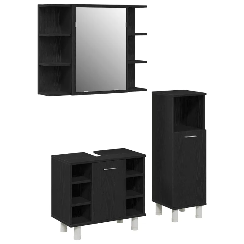 Vonios baldų rinkinys su lentyna 3 pcs Juoda 30 x 30 x 99,5 cm