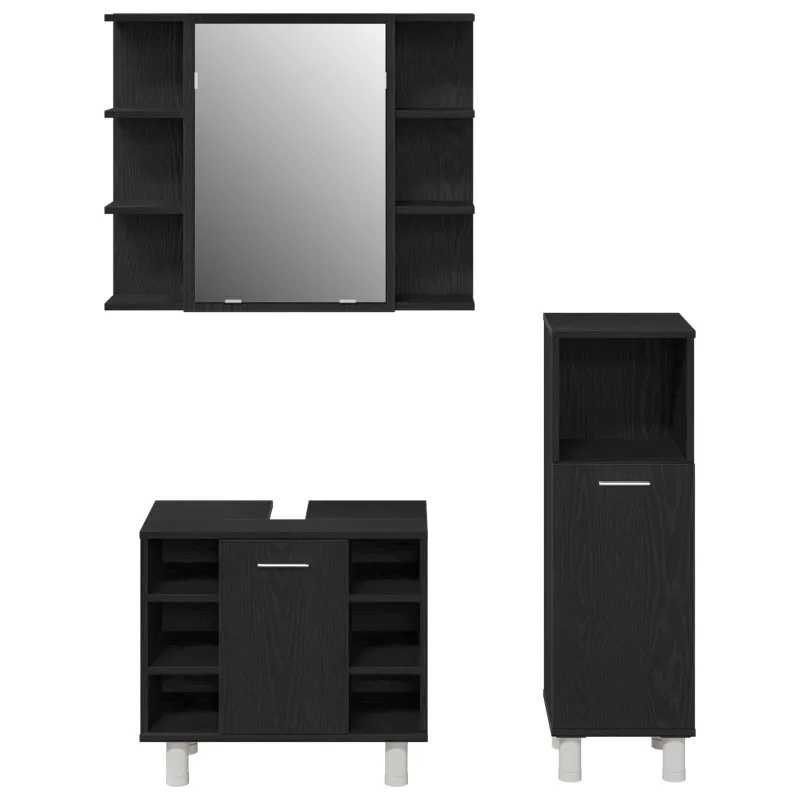 Vonios baldų rinkinys su lentyna 3 pcs Juoda 30 x 30 x 99,5 cm