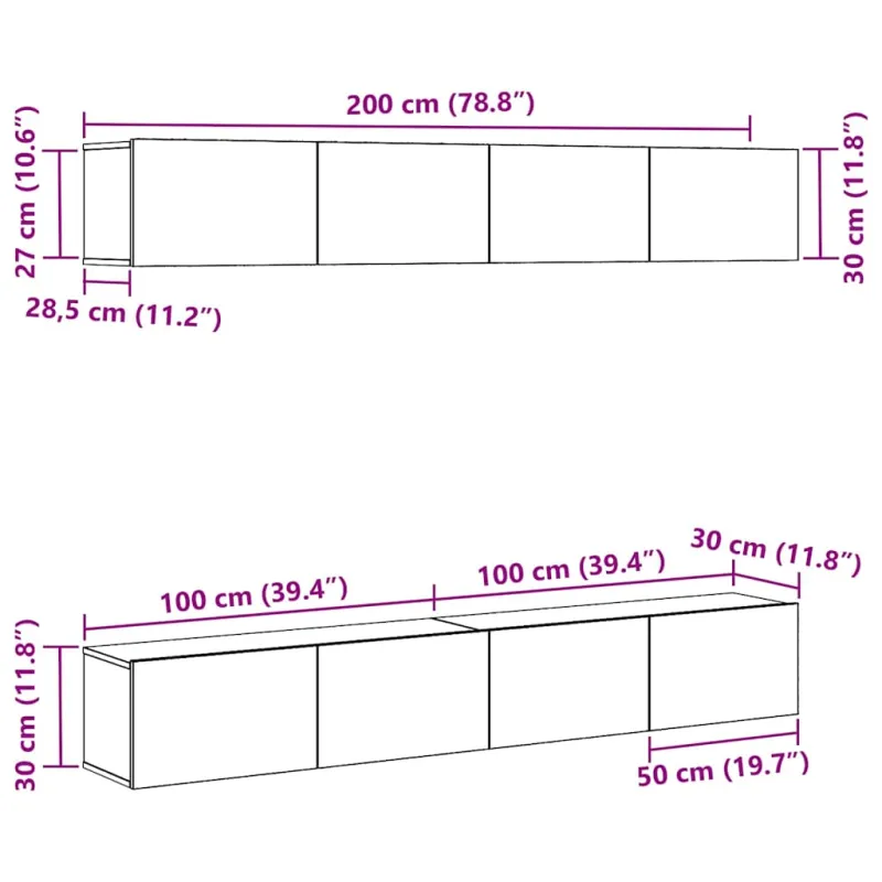 TV spintelių komplektas 4 pcs Juodas ąžuolas 100 x 30 x 30 cm
