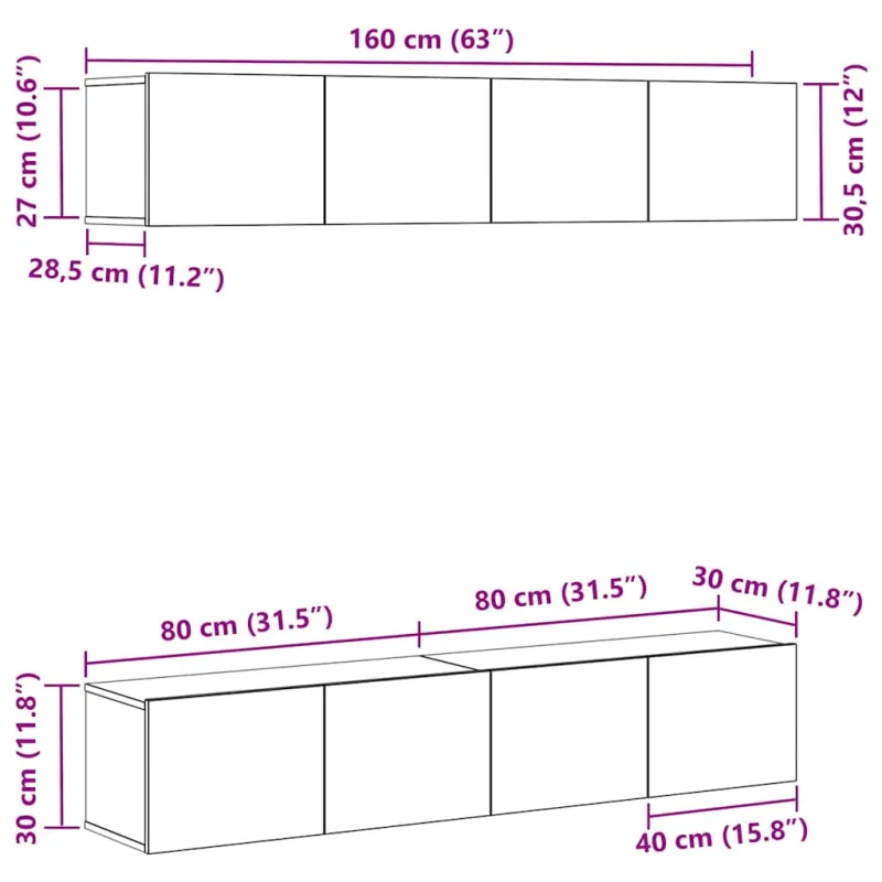 TV spintelių komplektas 4 pcs Juodas ąžuolas 80 x 30 x 30 cm