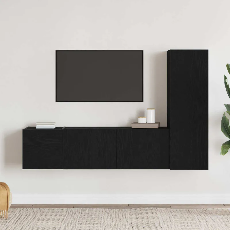 TV spintelių komplektas 3 pcs Juodas ąžuolas Apdirbta mediena