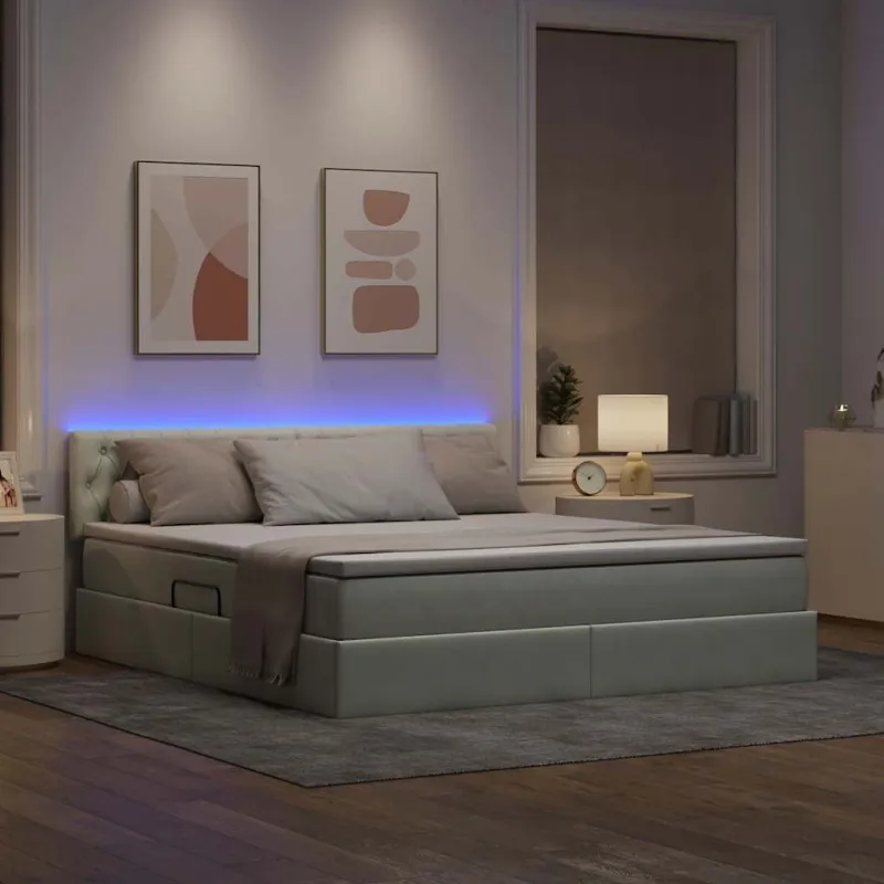 LED saugojimo lova su čiužiniu Šviesiai pilka 160 x 200 cm