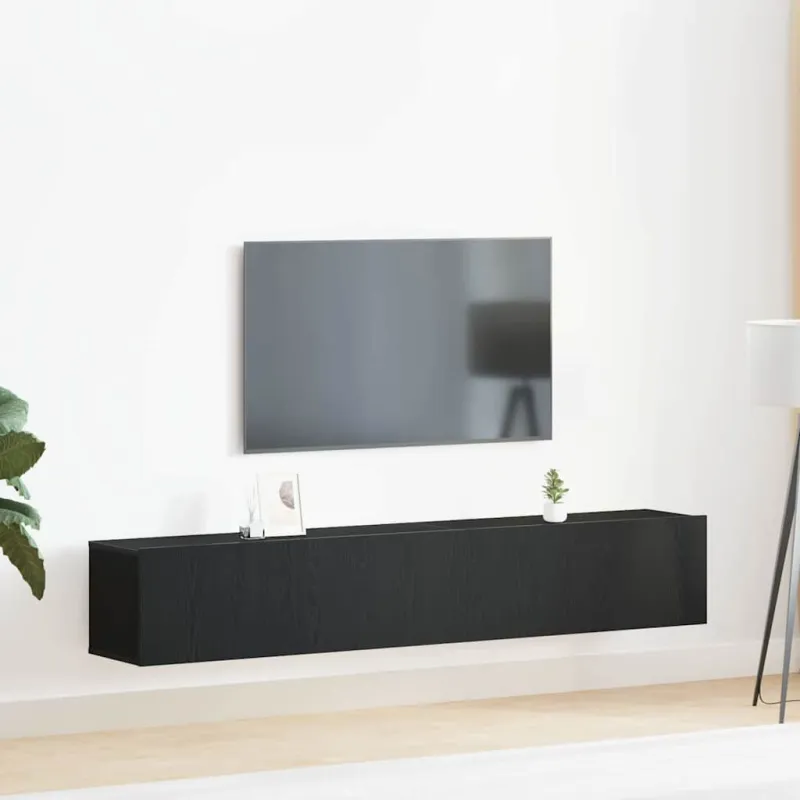 TV spintelių komplektas 2 pcs Juodas ąžuolas Apdirbta mediena
