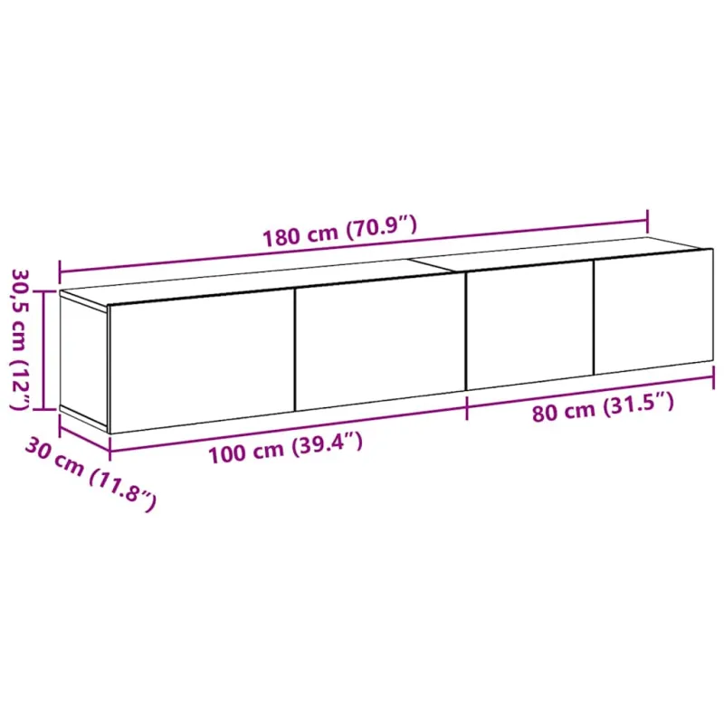 TV spintelių komplektas 2 pcs Juodas ąžuolas Apdirbta mediena