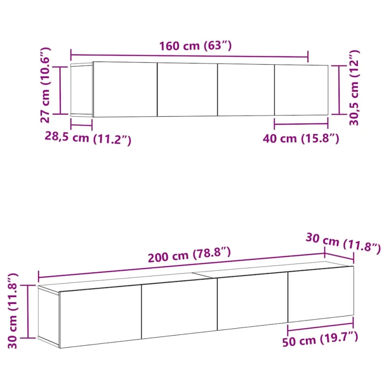 TV spintelių komplektas 4 pcs Juodojo ąžuolo Apdirbta mediena
