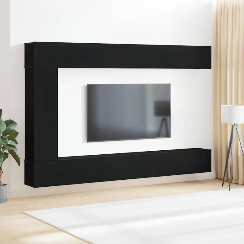 TV spintelių komplektas 9 pcs Juodas ąžuolas Apdirbta mediena