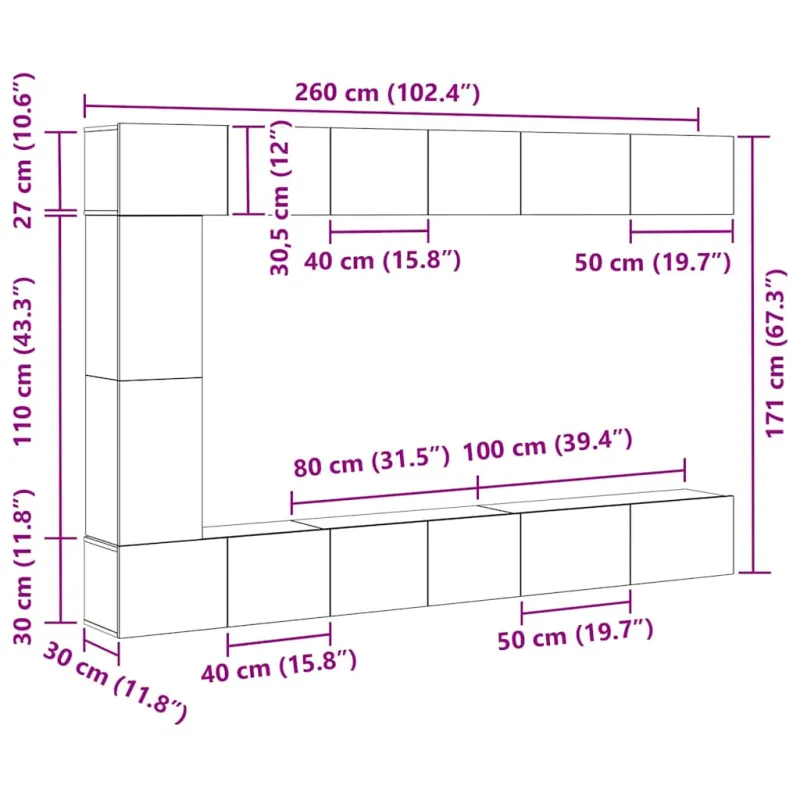 TV spintelių komplektas 9 pcs Juodas ąžuolas Apdirbta mediena