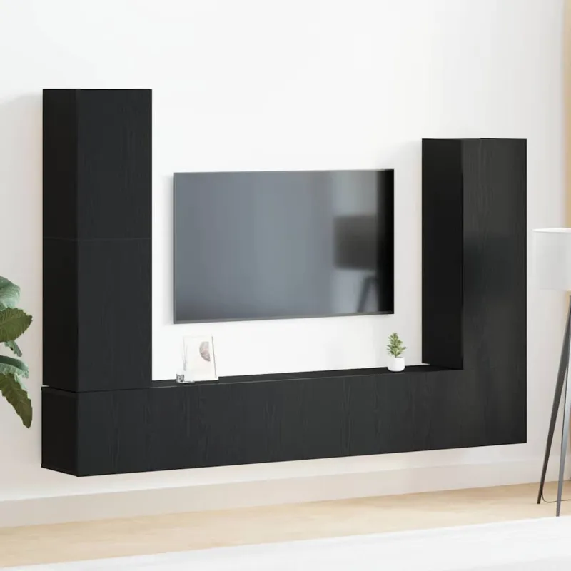 TV spintelių komplektas 6 pcs Juodas ąžuolas Apdirbta mediena