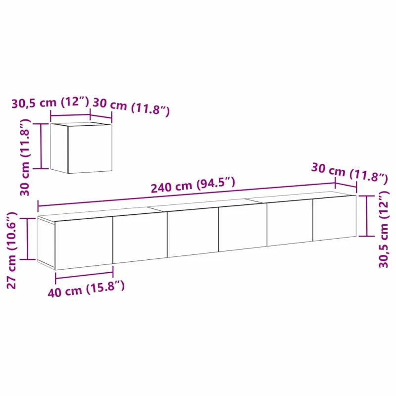 TV spintelių komplektas Juodas ąžuolas Apdirbta mediena