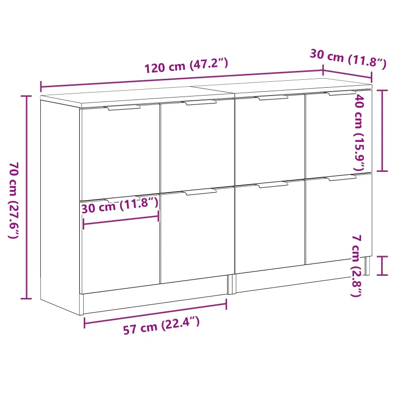 Kabalas 2 pcs Juodas ąžuolas 60 x 30 x 70 cm Apdirbta mediena