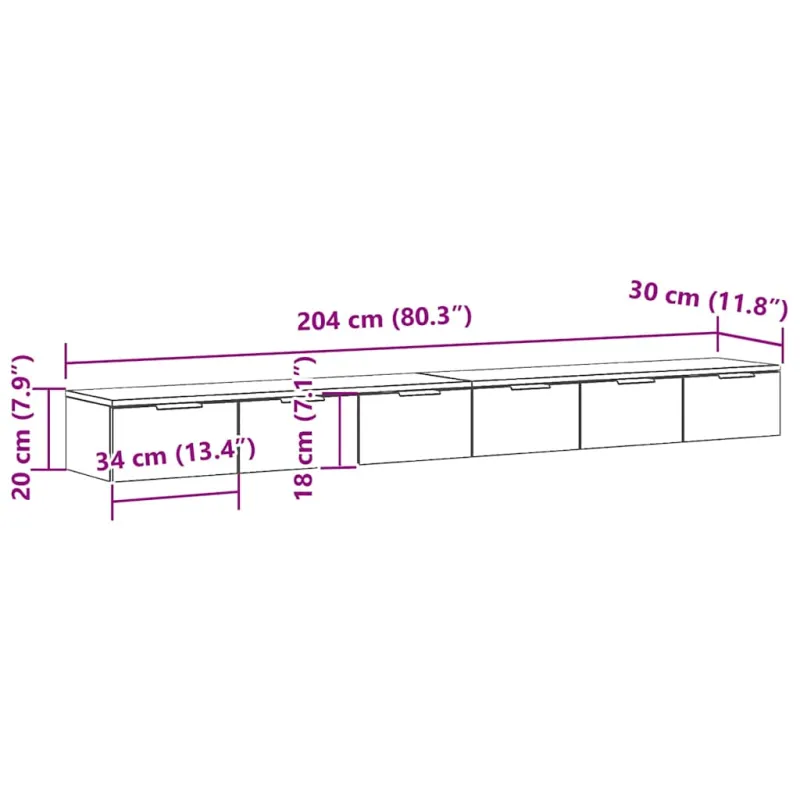 Prikabinama spinta 2 pcs Juodas ąžuolas 102 x 30 x 20 cm