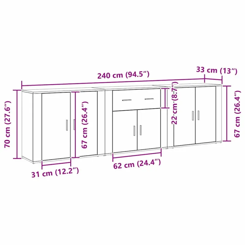 Kabalas Juodas ąžuolas 240 x 33 x 70 cm Apdirbta mediena