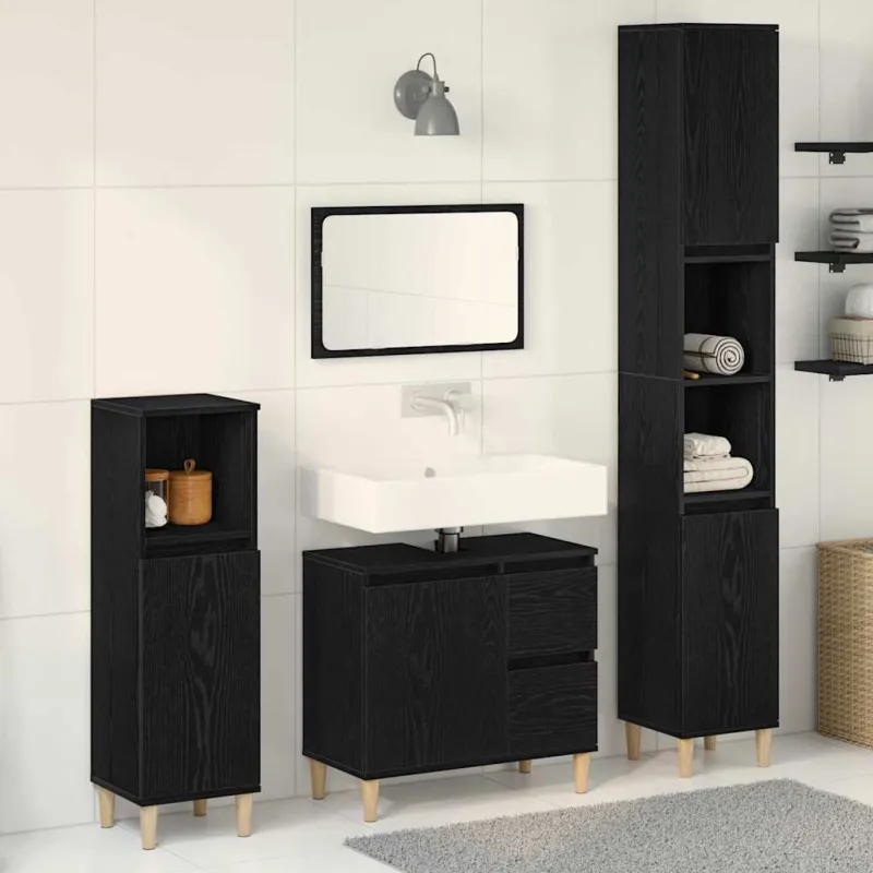 Vonios baldų rinkinys su saugykla 3 pcs Juodas ąžuolas