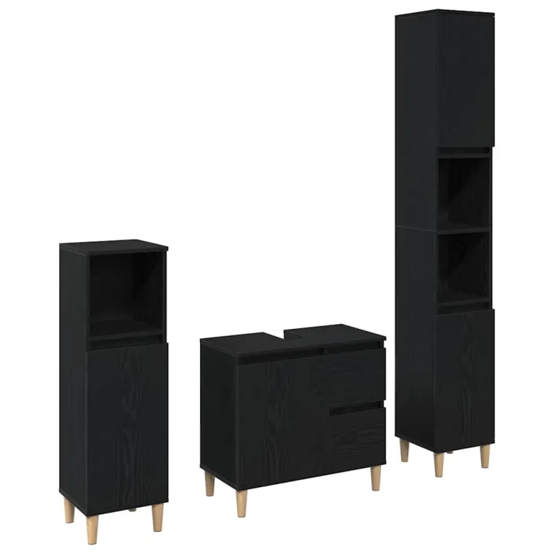 Vonios baldų rinkinys su saugykla 3 pcs Juodas ąžuolas
