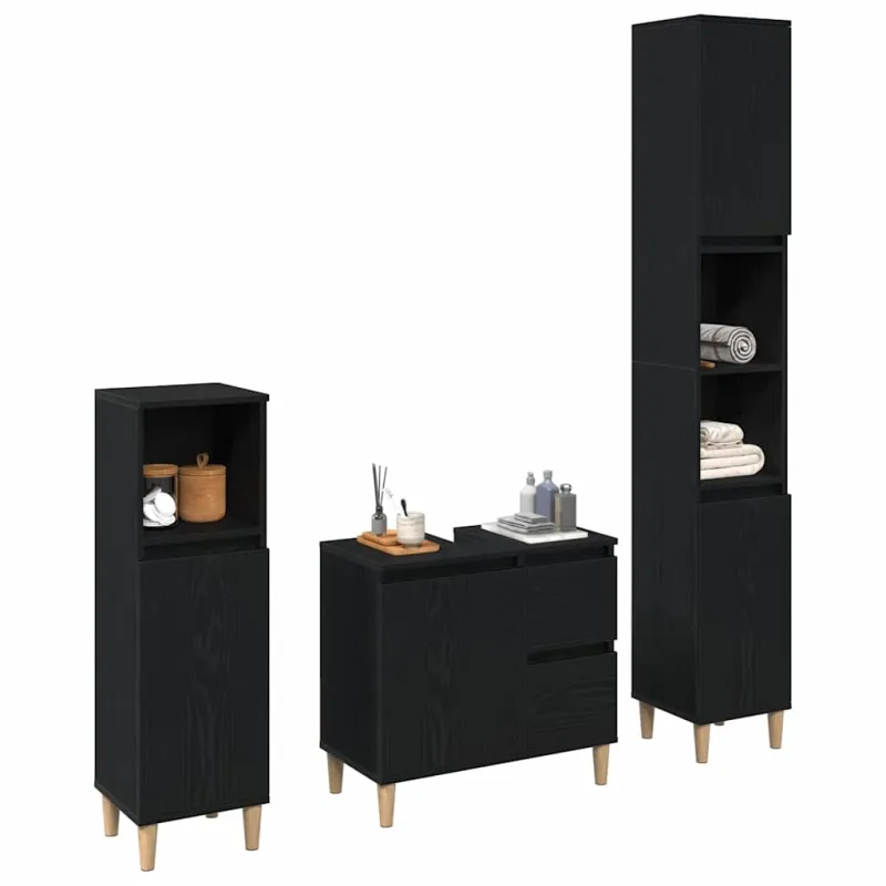 Vonios baldų rinkinys su saugykla 3 pcs Juodas ąžuolas