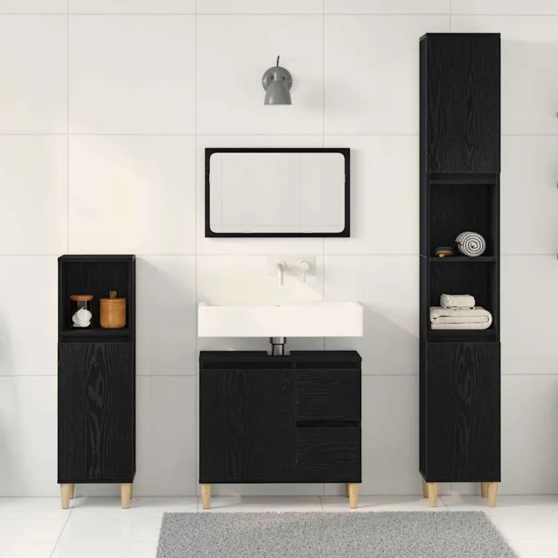 Vonios baldų rinkinys su saugykla 3 pcs Juodas ąžuolas
