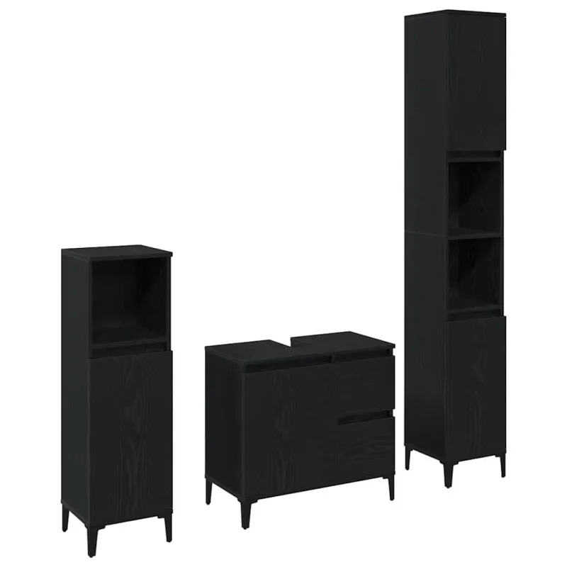 Vonios baldų rinkinys su saugykla 3 pcs Juodas ąžuolas