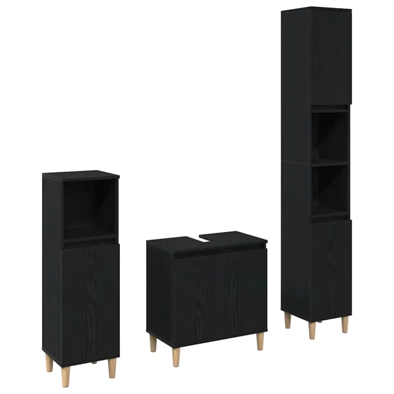 Vonios baldų rinkinys su saugykla 3 pcs Juodas ąžuolas