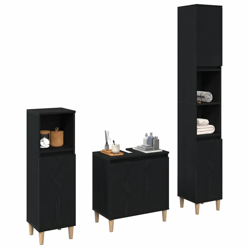 Vonios baldų rinkinys su saugykla 3 pcs Juodas ąžuolas