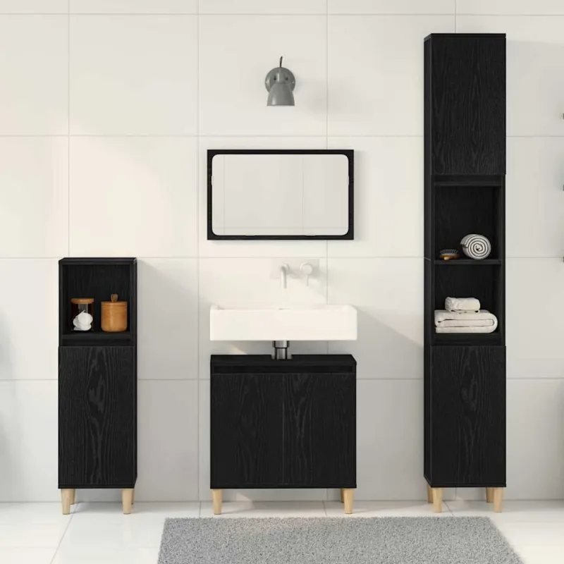 Vonios baldų rinkinys su saugykla 3 pcs Juodas ąžuolas