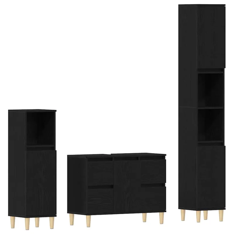 Vonios baldų rinkinys su saugykla 3 pcs Juodas ąžuolas