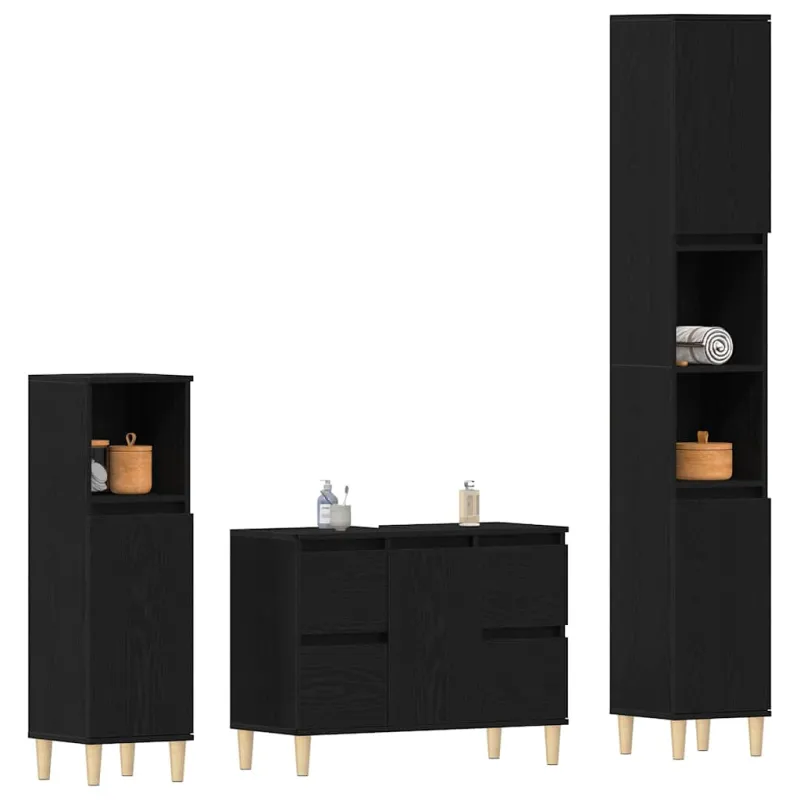 Vonios baldų rinkinys su saugykla 3 pcs Juodas ąžuolas