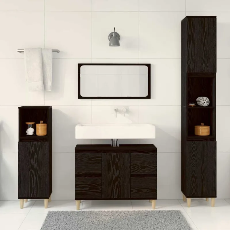 Vonios baldų rinkinys su saugykla 3 pcs Juodas ąžuolas