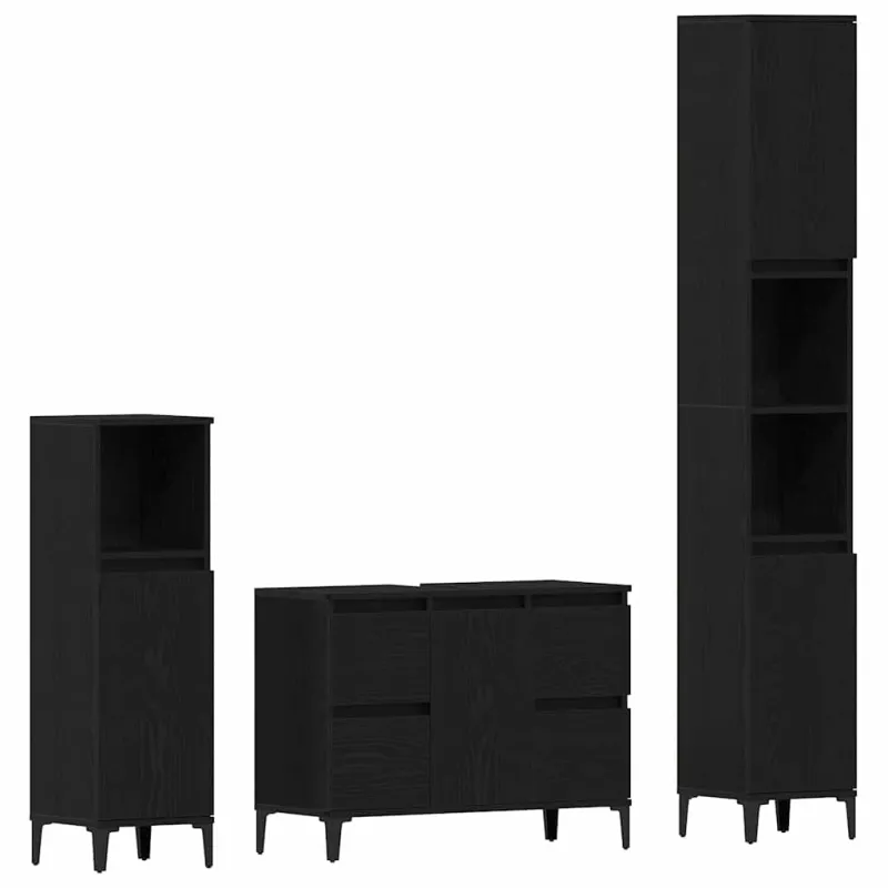 Vonios baldų rinkinys su saugykla 3 pcs Juodas ąžuolas