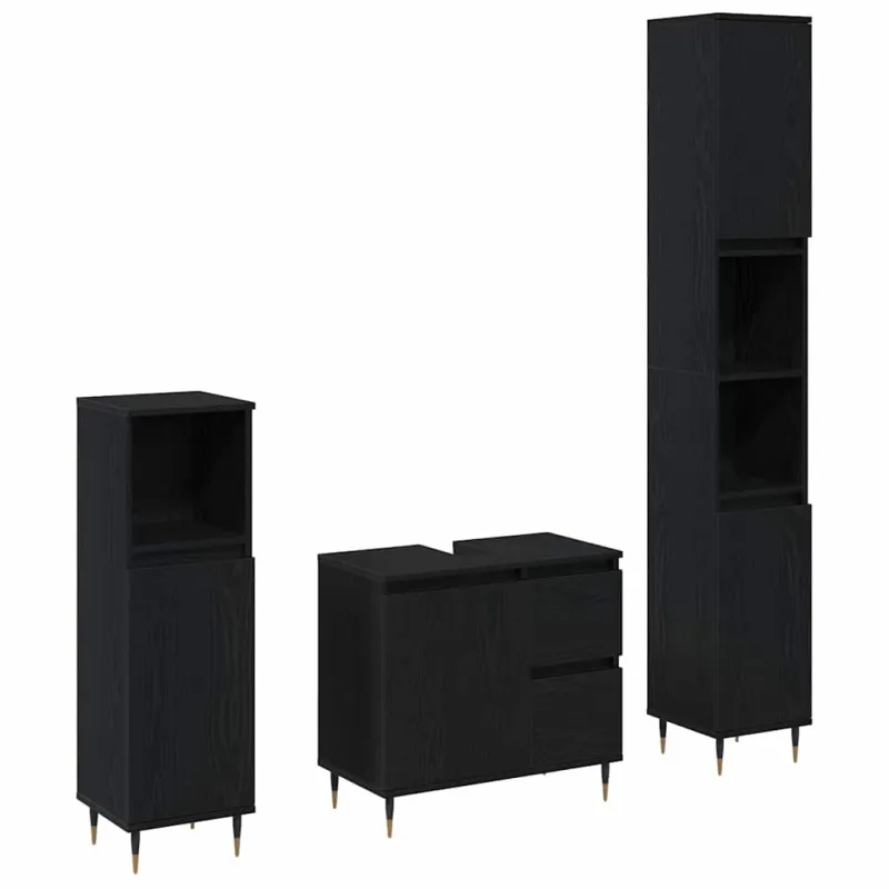 Vonios baldų rinkinys 3 pcs Juodas ąžuolas 30 x 30 x 190 cm