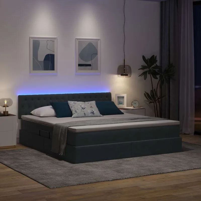 LED saugojimo lova su čiužiniu Tamsiai pilka 180 x 200 cm