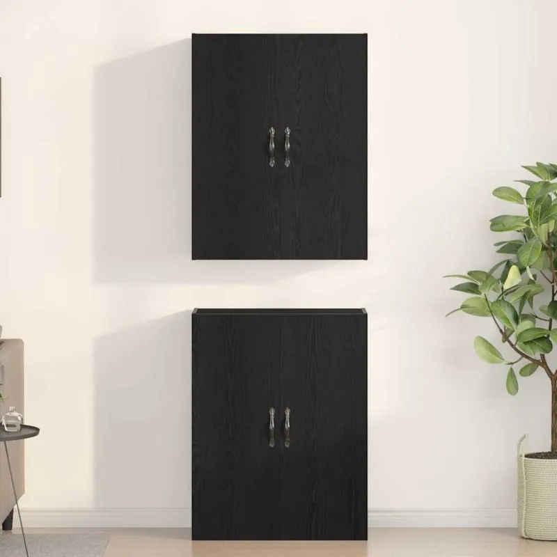 Prie sienos montuojama spinta 2 pcs Juodas ąžuolas