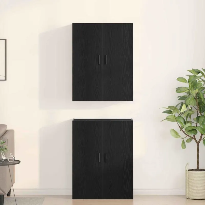 Prie sienos montuojama spinta 2 pcs Juodas ąžuolas