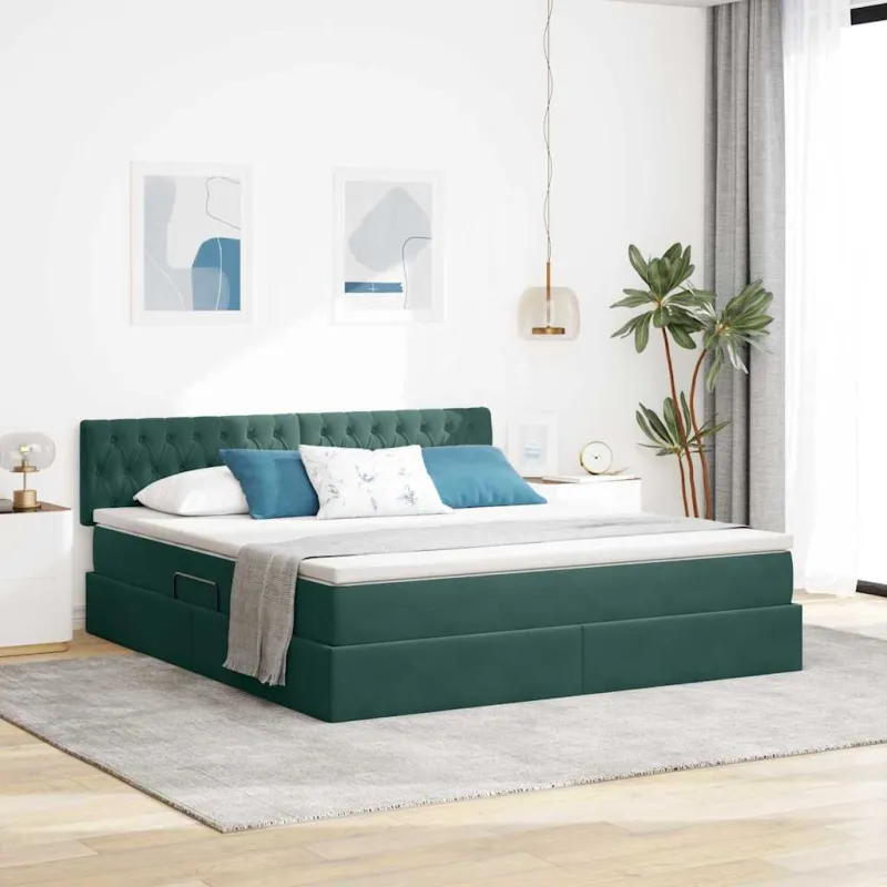 LED saugojimo lova su čiužiniu Tamsiai žalia 180 x 200 cm
