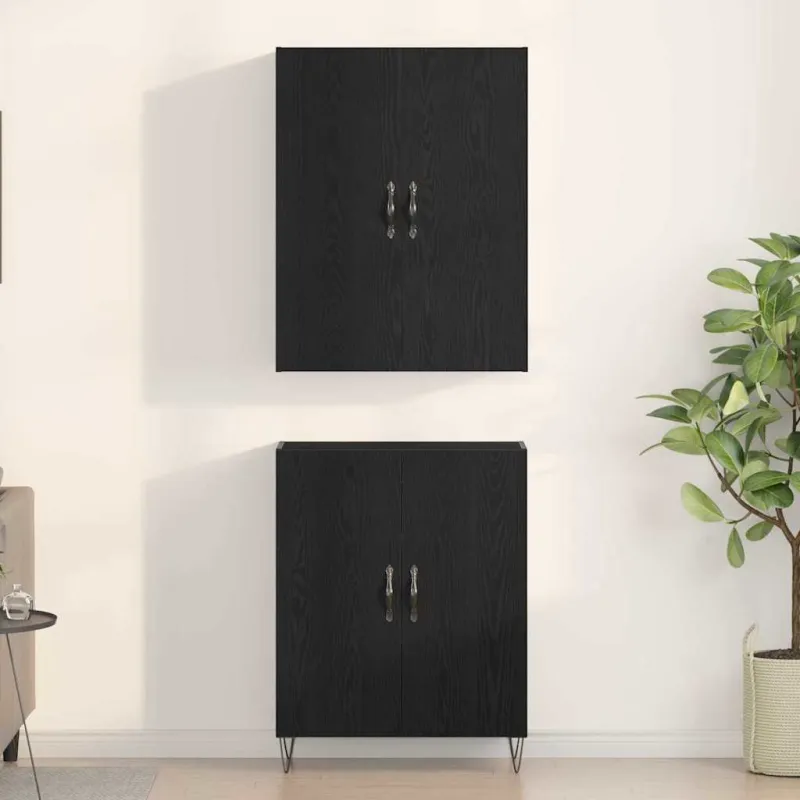 Aukštas spintelė 2 pcs Juodas ąžuolas