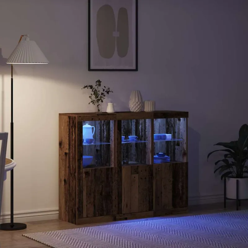 LED Bufetas 3 pcs Senas medis 123 x 37 x 100 cm
