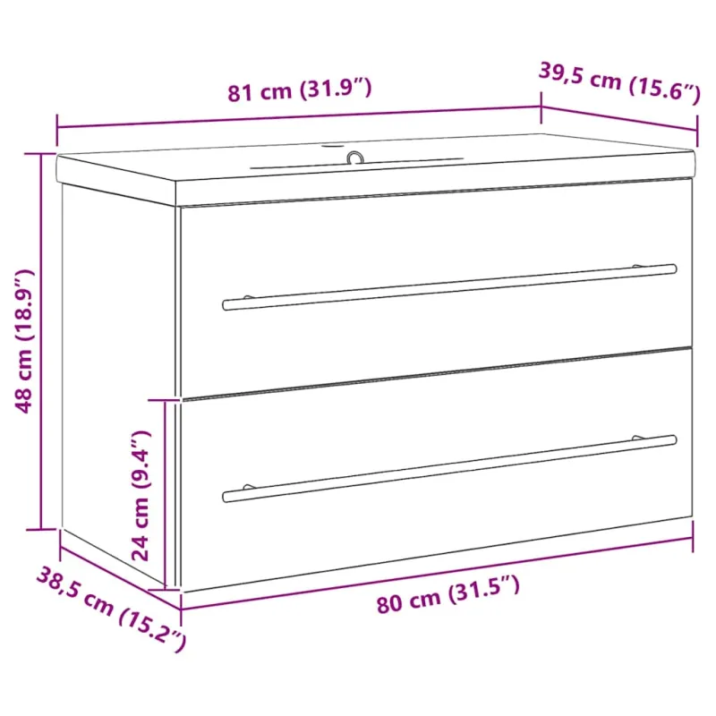 Vonios kriauklės spinta 2 pcs Senovinis medis 80 x 38,5 x 48 cm