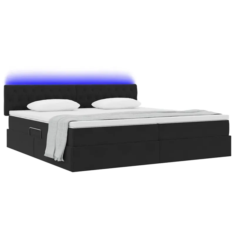 LED saugojimo lova su čiužiniu Juoda 200 x 200 cm Aksomas