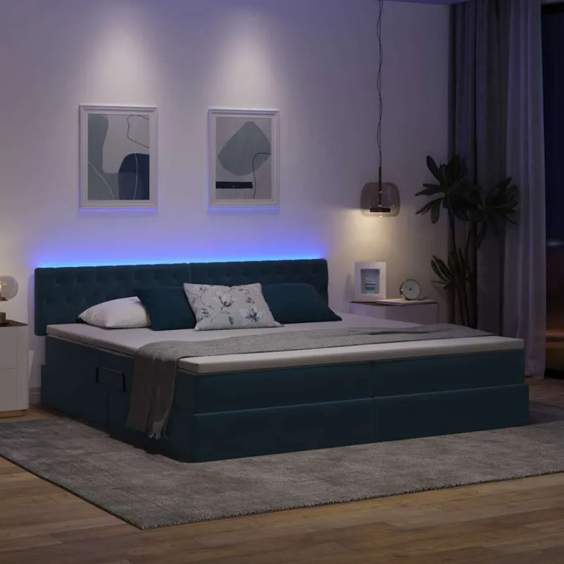 LED saugojimo lova su čiužiniu Tamsiai mėlyna 200 x 200 cm