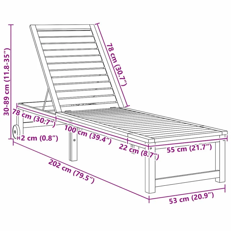 Saulės gultas 2 pcs Ruda 202 x 53 x 89 cm