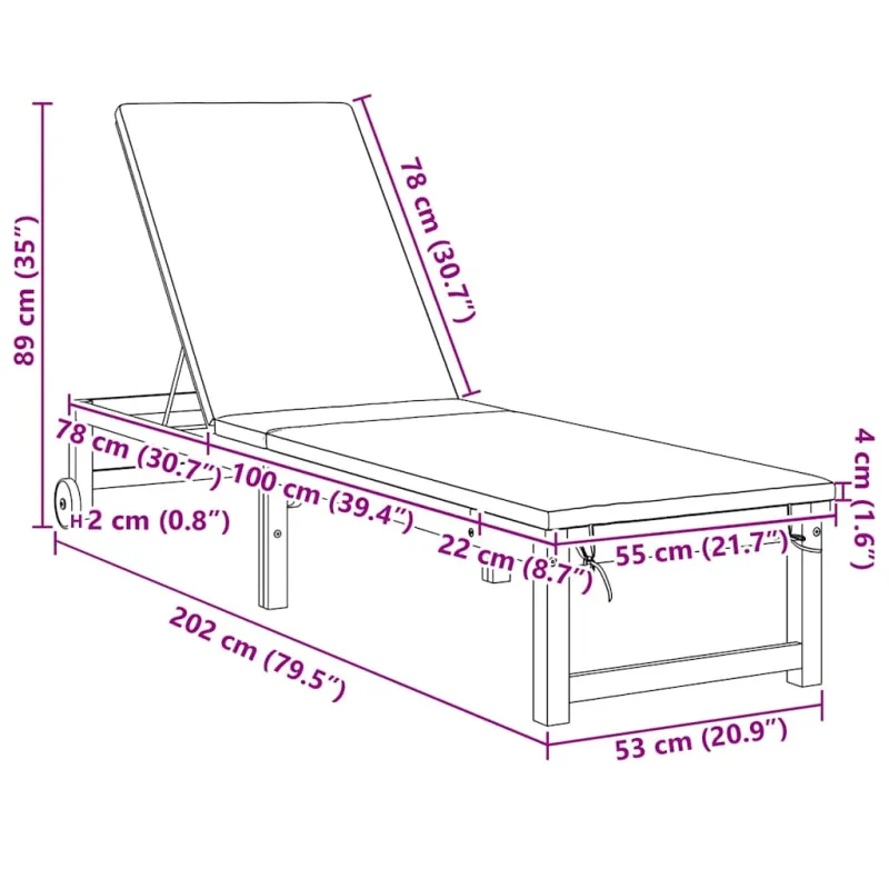 Saulės gultas 2 pcs Ruda 202 x 53 x 89 cm
