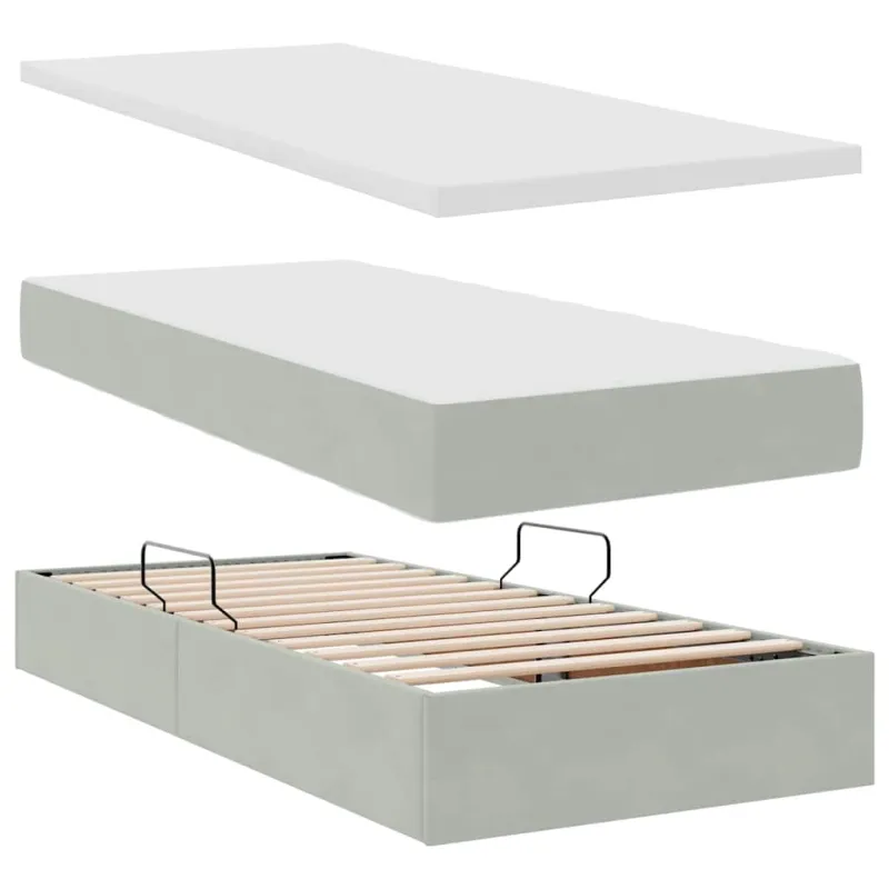 LED saugojimo lova su čiužiniu Šviesiai pilka 90 x 200 cm
