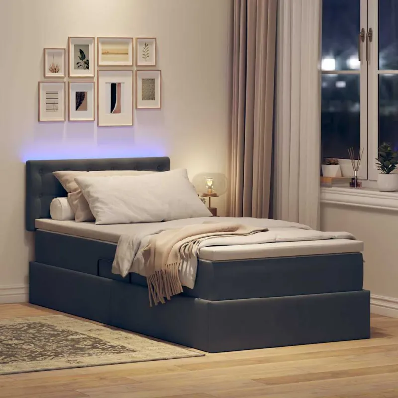 LED saugojimo lova su čiužiniu Tamsiai pilka 90 x 200 cm