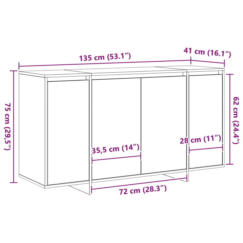 Kabalas Betono pilka 135 x 41 x 75 cm Apdirbta mediena