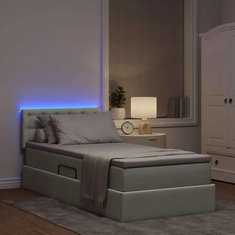 LED saugojimo lova su čiužiniu Šviesiai pilka 100 x 200 cm