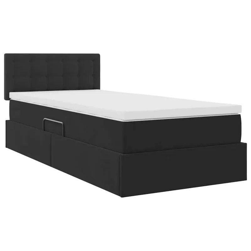 LED saugojimo lova su čiužiniu Juoda 100 x 200 cm Aksomas